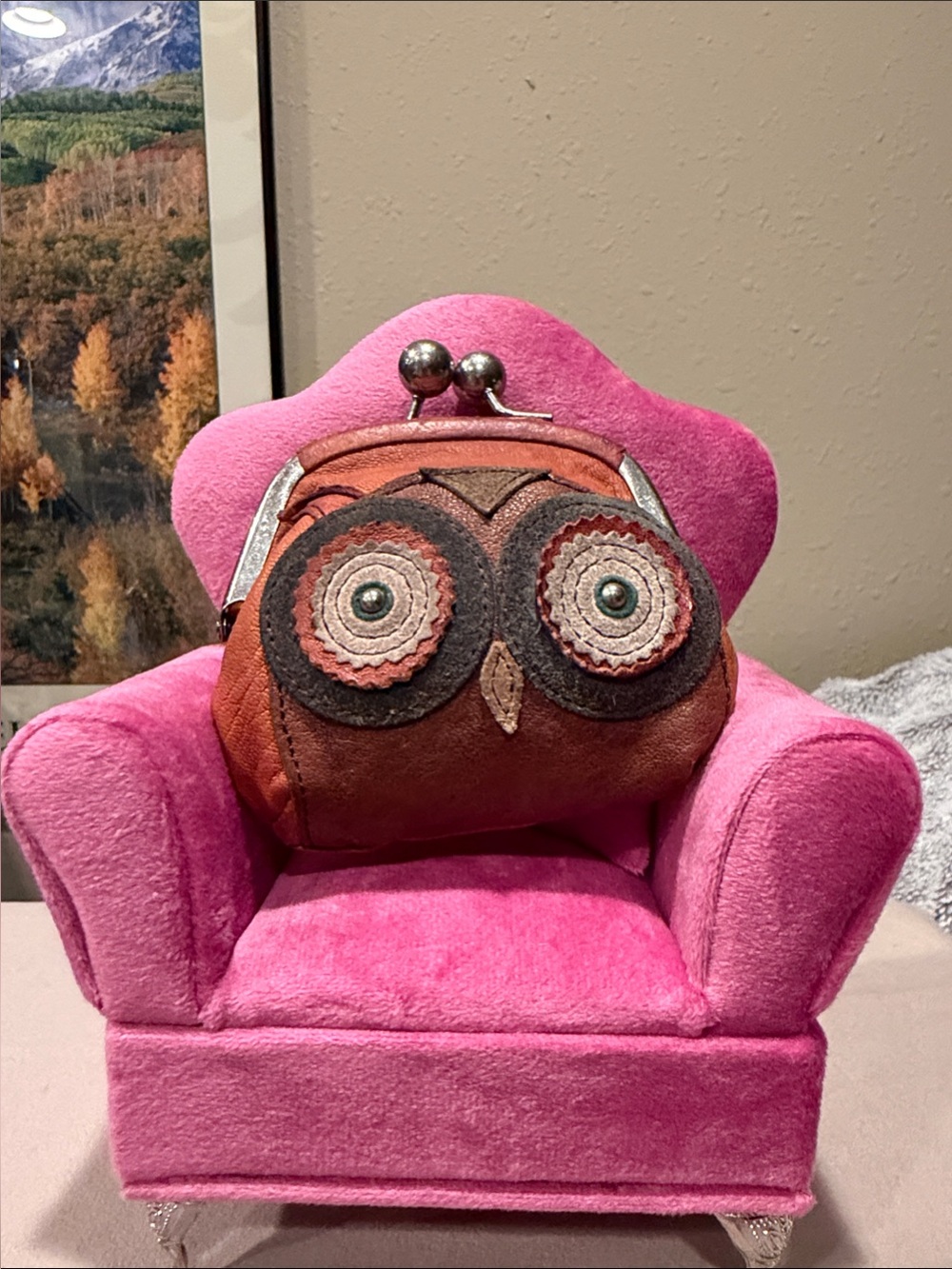 Fossil Rare Owl Kiss-Lock Leather Coin Purse